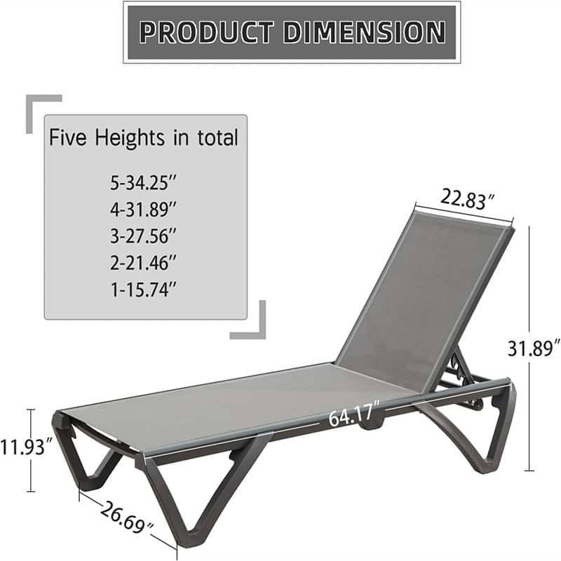 2Pcs Outdoor Aluminum Chaise Lounge with Adjustable Backrest