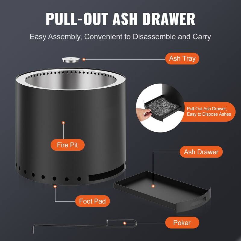 Stainless Steel Smokeless Fire Pit for Patio, Wood Stove