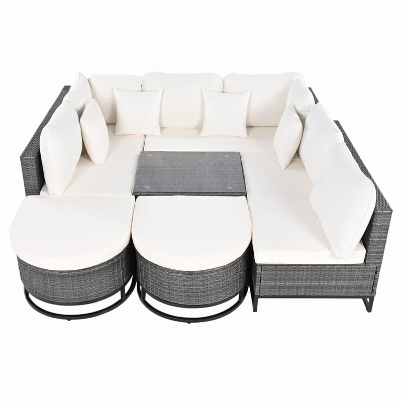 7-Piece Large Outdoor Wicker Sofa Set,Sectional Rattan Patio Furniture with Removable Cushions and Free Combination
