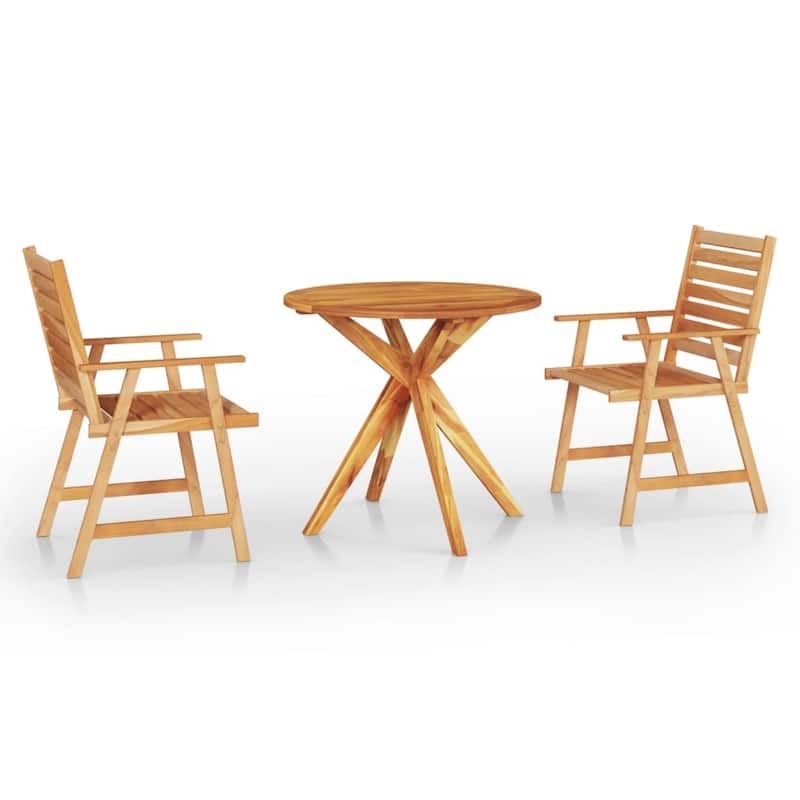 vidaXL Bistro Set Patio Table and Chairs Conversational Set Solid Acacia Wood - 27.6" x 27.6" x 24"
