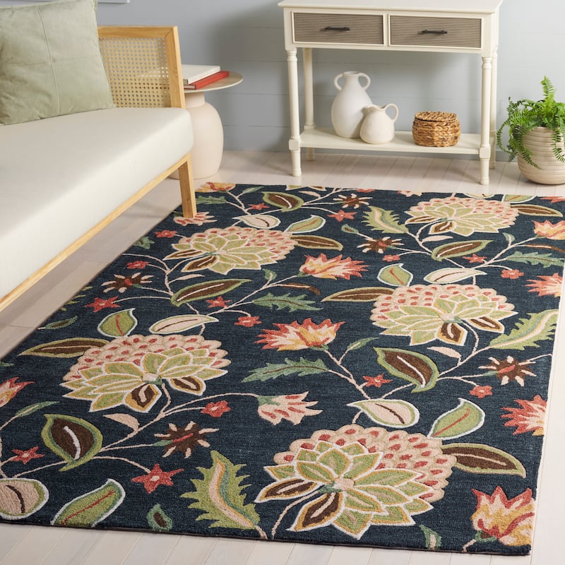 SAFAVIEH Handmade Jardin Shemsie Floral Wool Rug - Blue/Light Green - 4' x 6'