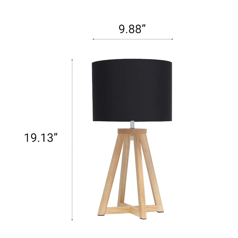 Wood Tripod Table Lamp with Drum Shade for Bedroom Decor - 9.75 x 9.75 x 19 in. (L x W x H)