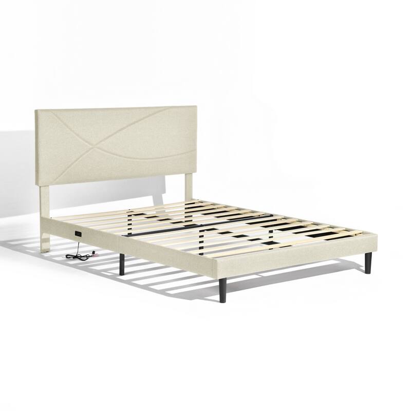 Homy Casa Platform Bed with LED Headboard & Charging Ports
