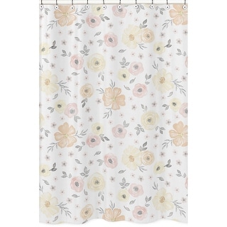 Grey Shabby Chic Watercolor Floral Bathroom Fabric Shower Curtain by Sweet Jojo