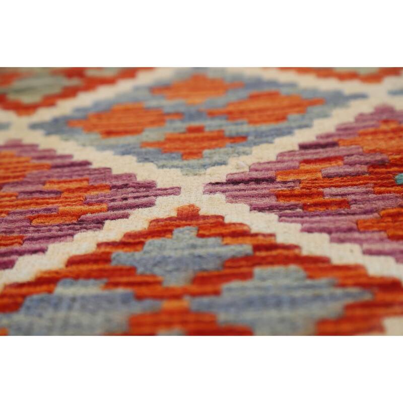 All-Over Trellis Kilim Area Rug Flatweave Wool Carpet - 8'3" x 9'10"