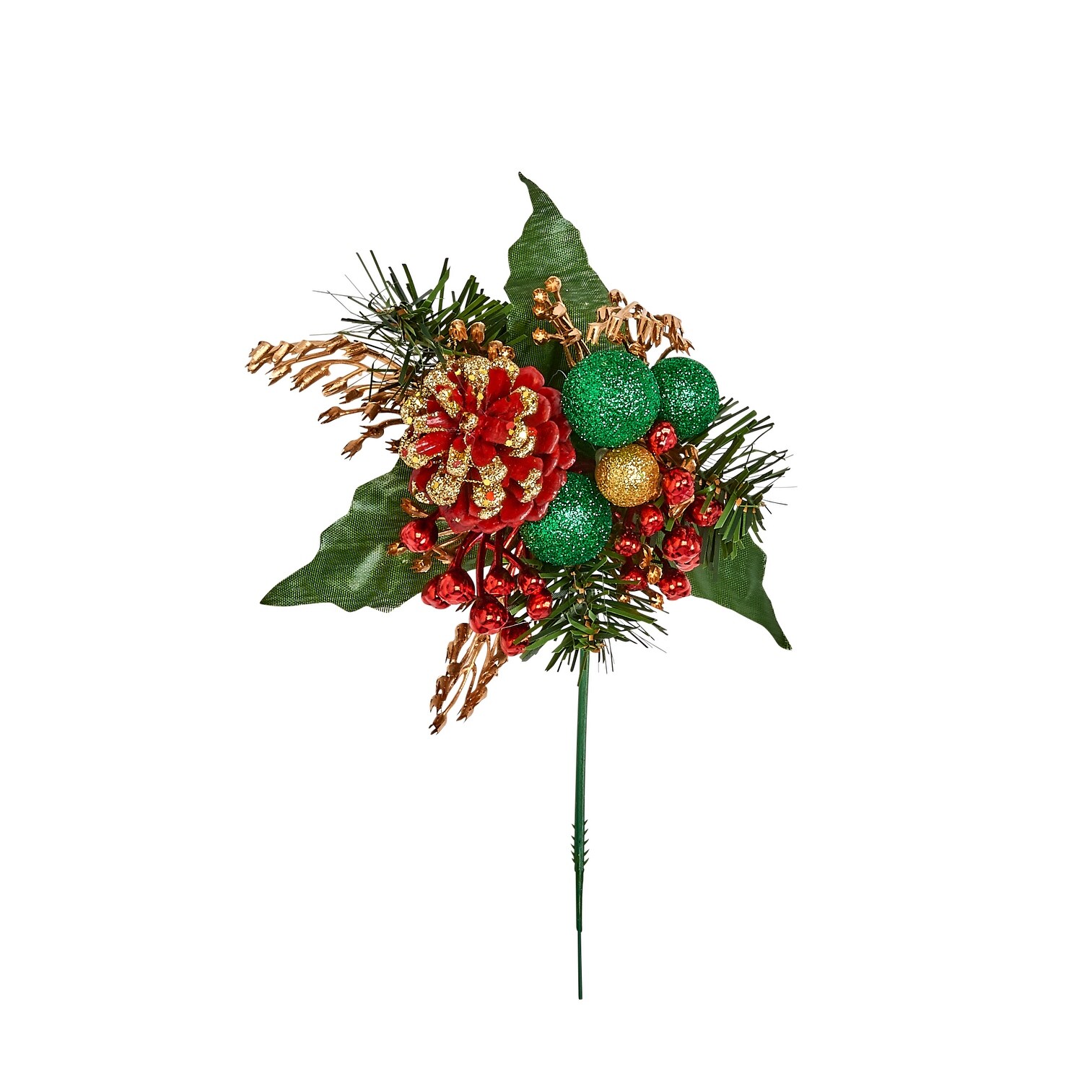 Red/Green Ball Berry Cone Pick, Set of 12 - 7"
