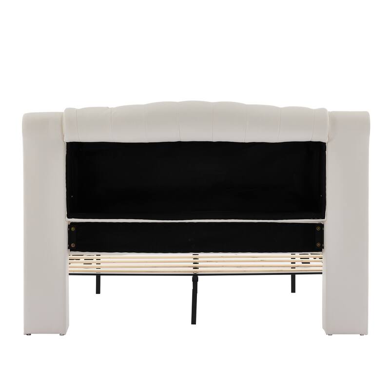 Christopher Knight Home - Modern Upholstered Platform Bed with Wood & Metal Frame with Button-Tufted Headboard