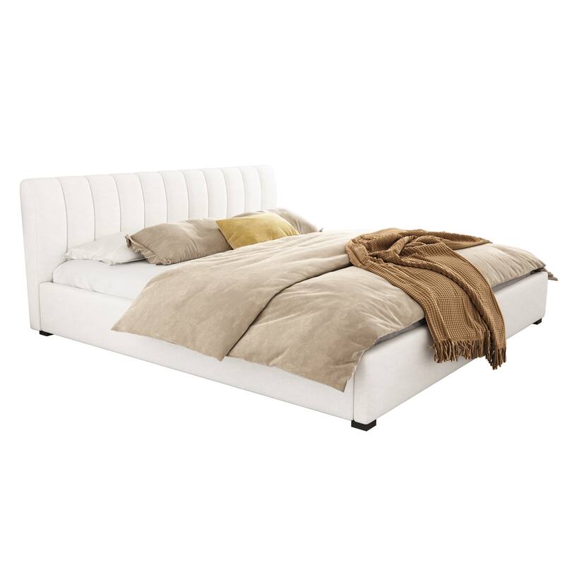 Christopher Knight Home - Serena Modern Linen Upholstered Bed Frame with Thick Headboard and Wooden Legs