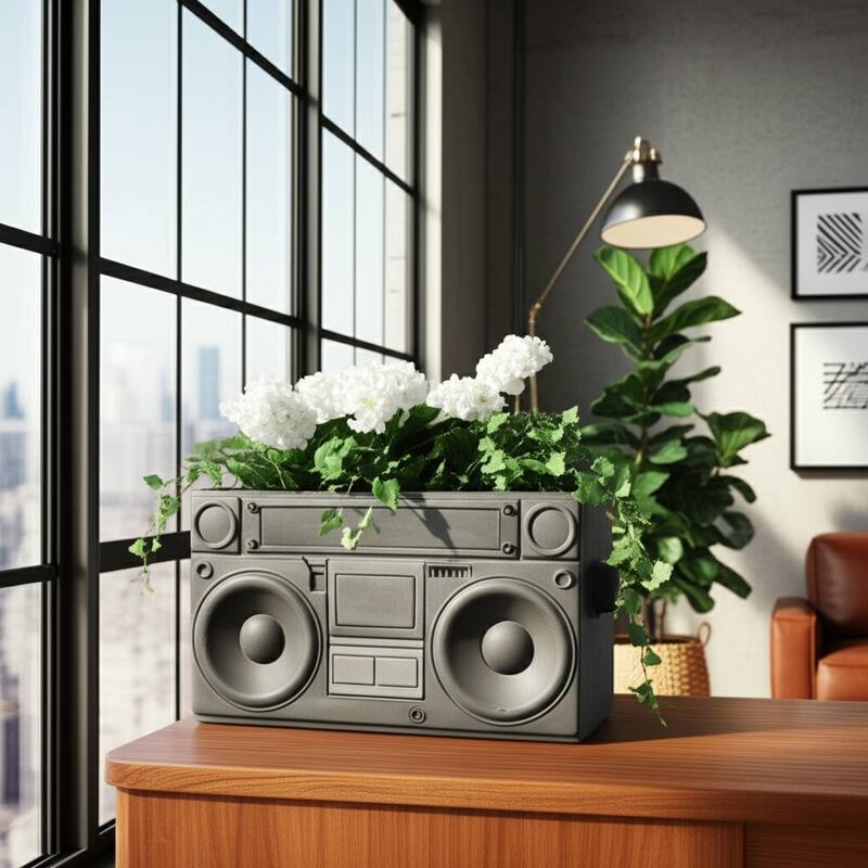 Stone and Dolomite Boombox Shape Planter Pot - 7" Gray - 13" x 4" x 7"