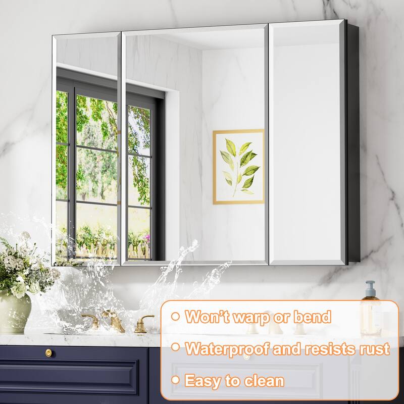 Belle Medicine Cabinet with Mirror, Adjustable Shelves, Recessed or Wall Mount