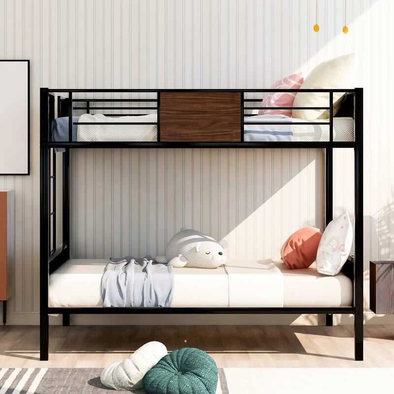 Full-Over-Full Metal Bunk Bed, Steel Bedframe with Guard Rail & Ladder