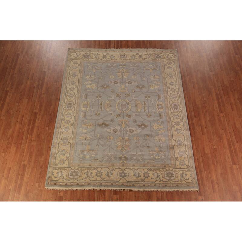 Gray Oushak Indian Area Rug Handmade Wool Carpet - 8'0"x 9'11"