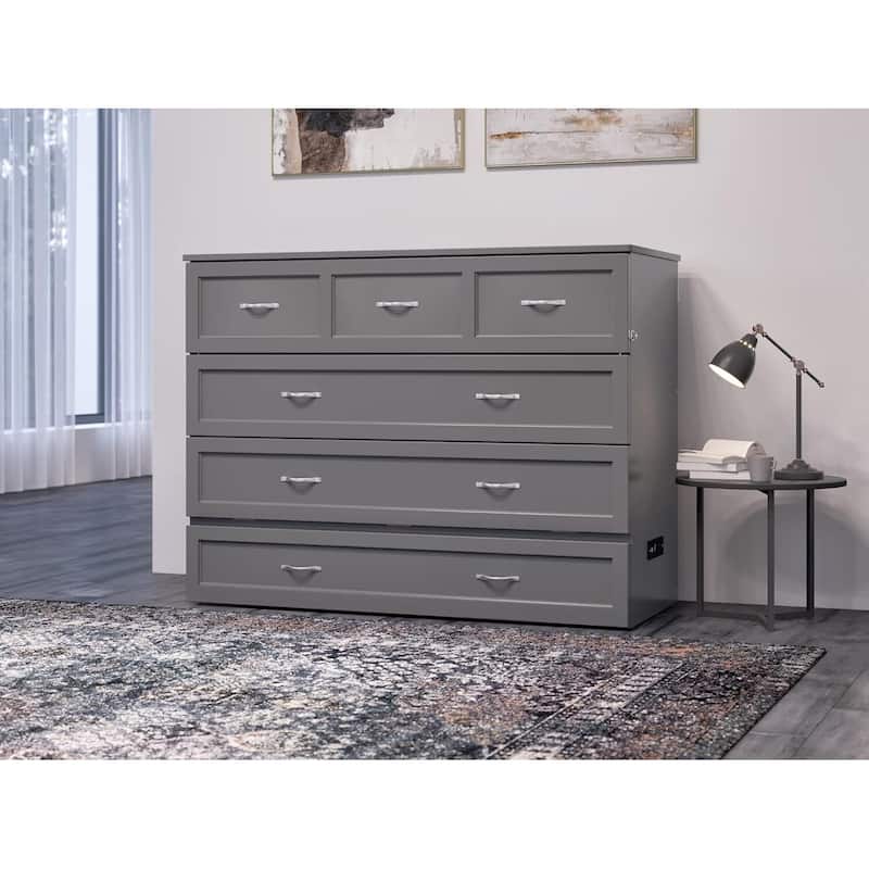 Full Size Murphy Bed Chest - Solid Wood Folding Bed - Space Saving Furniture - Rustic Ranch Grey