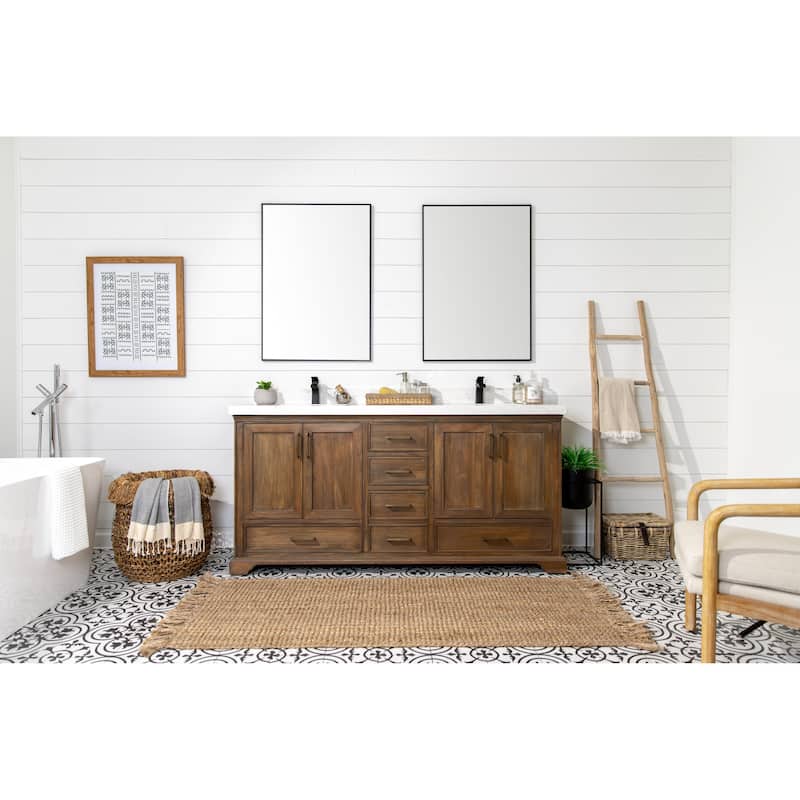 Willow Collections 60 in. W x 22 in. D Charlotte Teak Double Sink Bathroom Solid Teak Vanity with Countertop