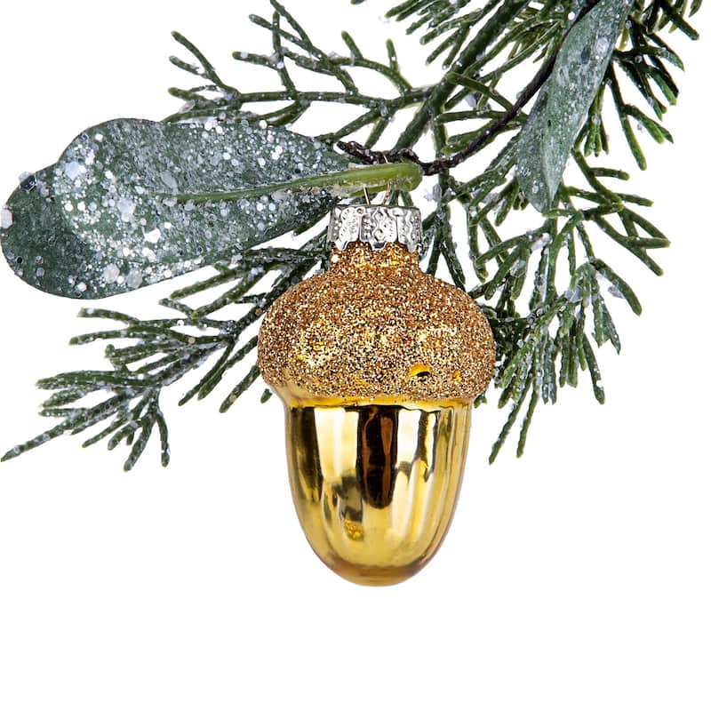 Cones and Acorns Gold Glass Christmas Tree Ornament Set of 6 - 6.3 х 5 х 1.4"