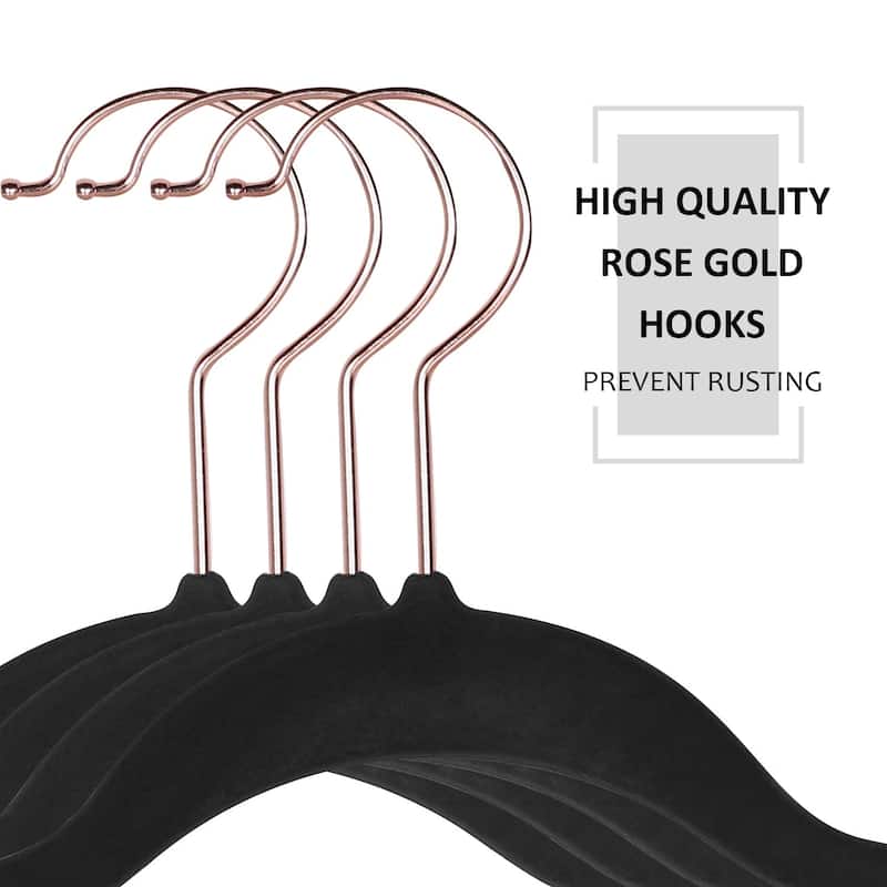 Javlergo 50/100 Pack Velvet Hangers, Heavy Duty Non Slip & Space-Saving Cloth Hangers with 6 Finger Clips & Tie Rack