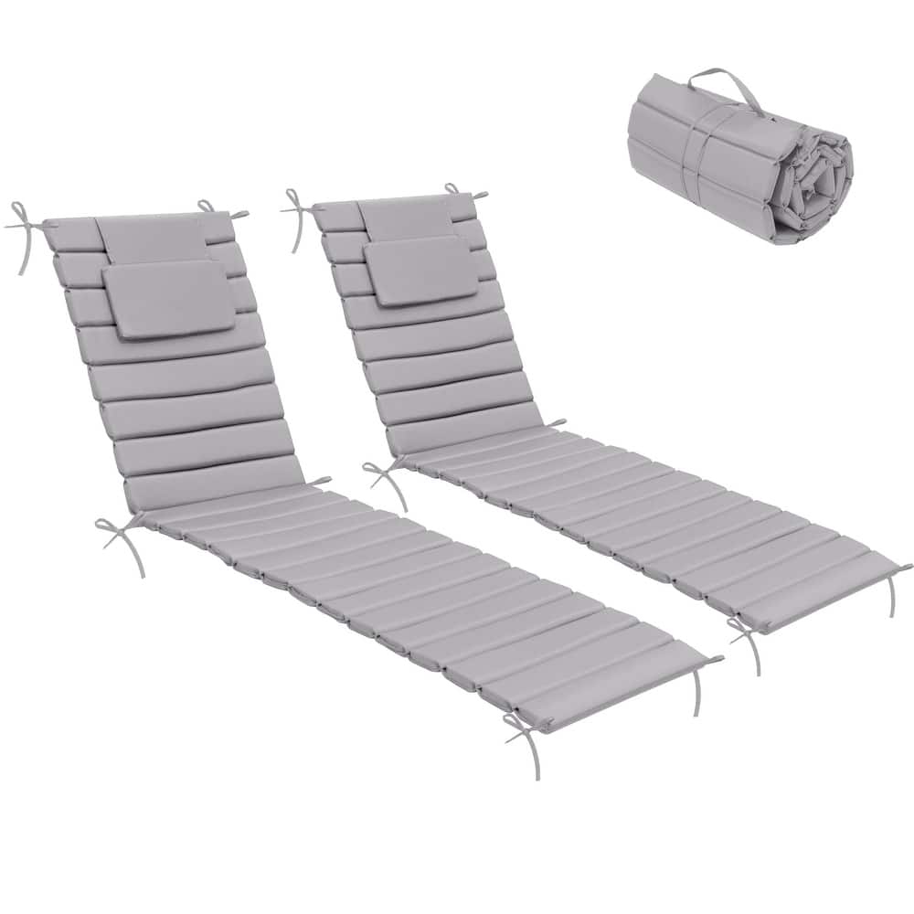 Outdoor Chaise Lounge Cushion Quilted Patio Sun Lounger Pad with Straps