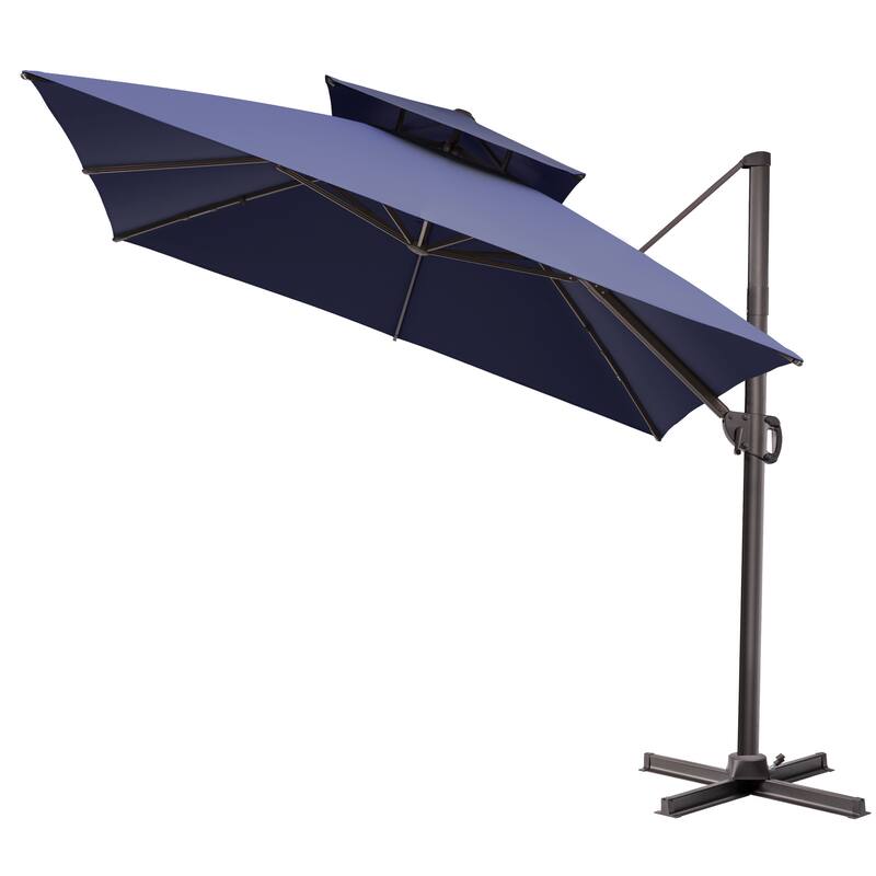 10.5ft Outdoor Patio Double Top Cantilever Offset Umbrella - Navy Blue