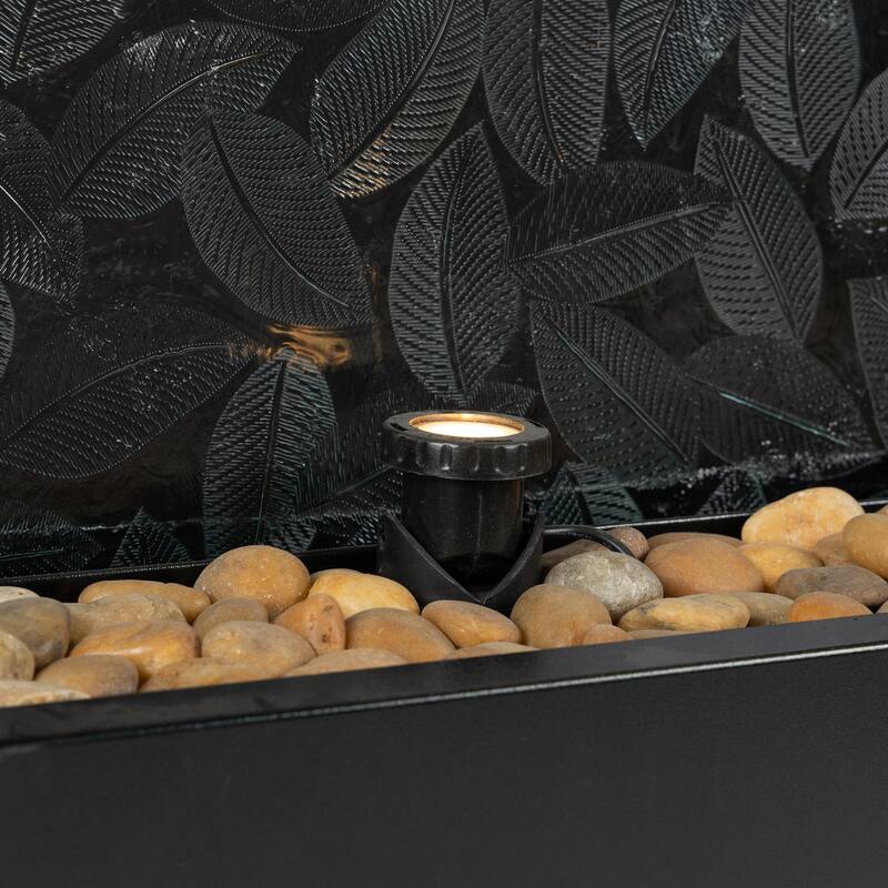 Alpine Corporation MLT156 Indoor/Outdoor Glass Panel Fountain with Embossed Leaves, Modern Waterfall Fountain, 72"H, Clear