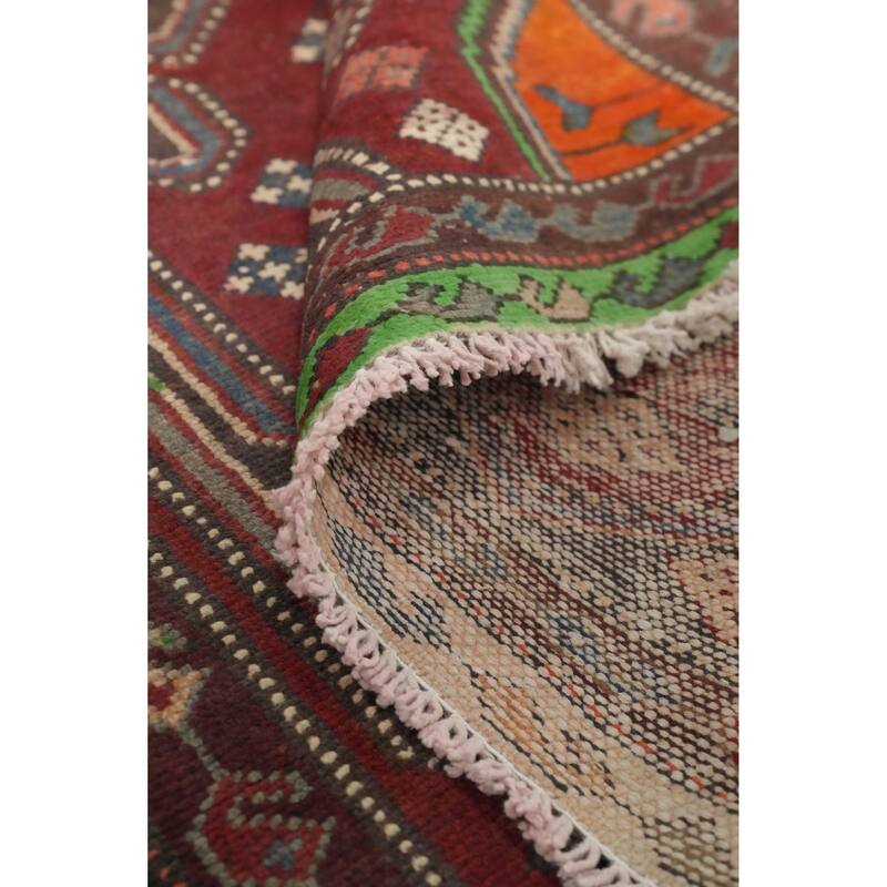 Hand Knotted Oriental 100% Wool Carpet Traditional Geometric Red Bakhtiari Runner Rug - 9' 11'' X 3' 6''