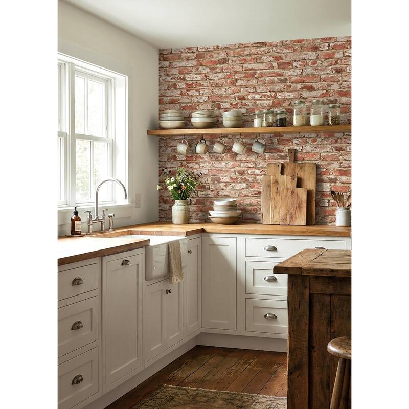 Harry & Grace Faux Rustic Brick Peel and Stick Natural Wall Backdrop Panel
