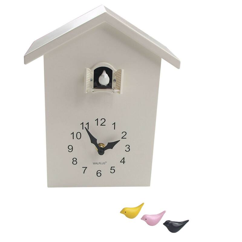 Walplus White Minimalist Cuckoo Clock Colorful Window 4 Changeable Birds