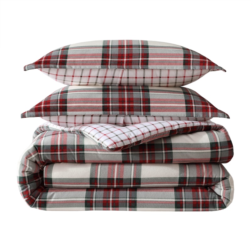 Eddie Bauer Serendipity Plaid Cotton Flannel Red Comforter Set