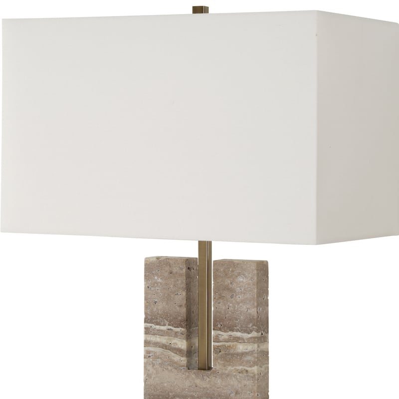 U-Shaped Travertine Table Lamp with Rectangle Shade - 26" - Antique Brass