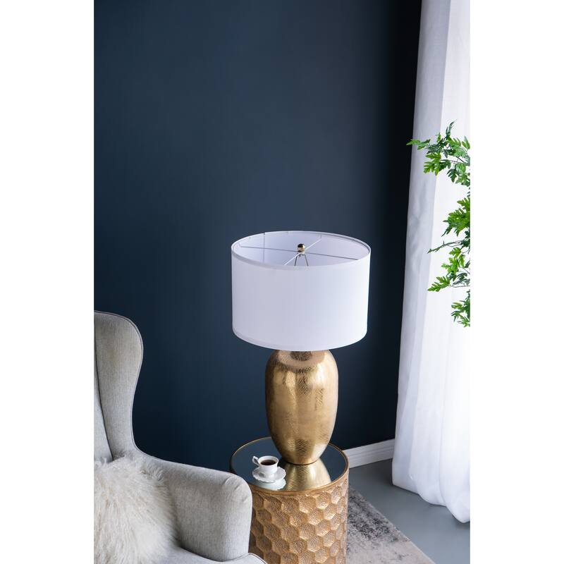 D18x31" Round Aluminum Sheet Gold Table Lamp with White Fabric Shade(Lamp Shade Assembly Required)