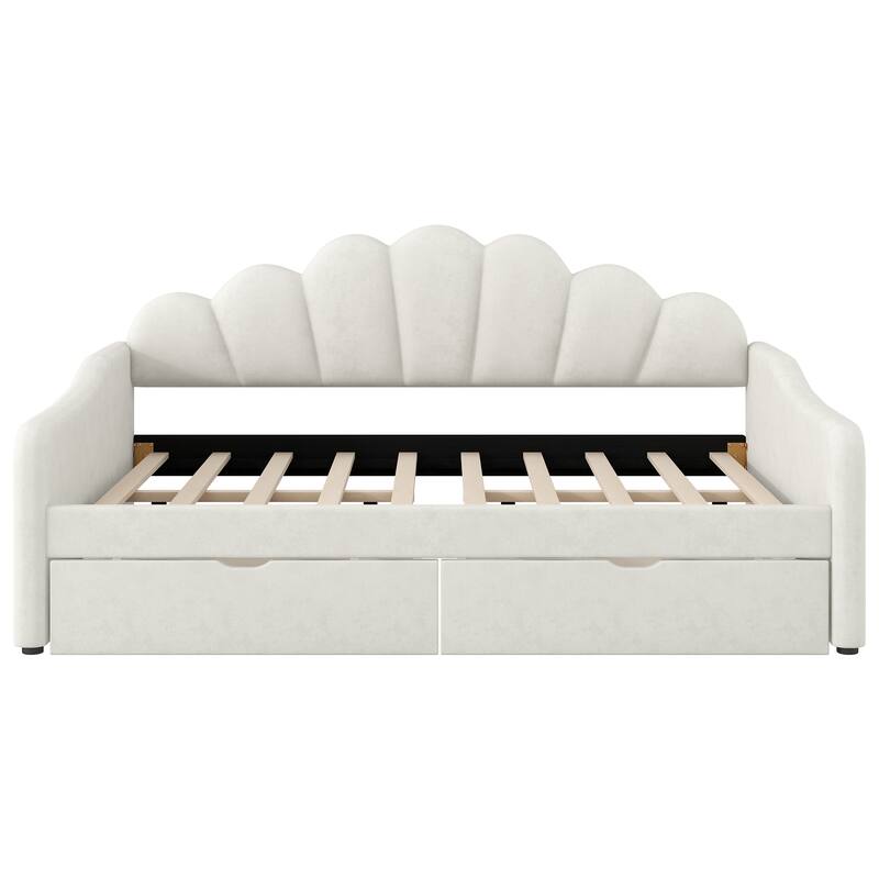 Full Size Shell-Shaped Backrest Upholstered Daybed with Optional Trundle or Drawers