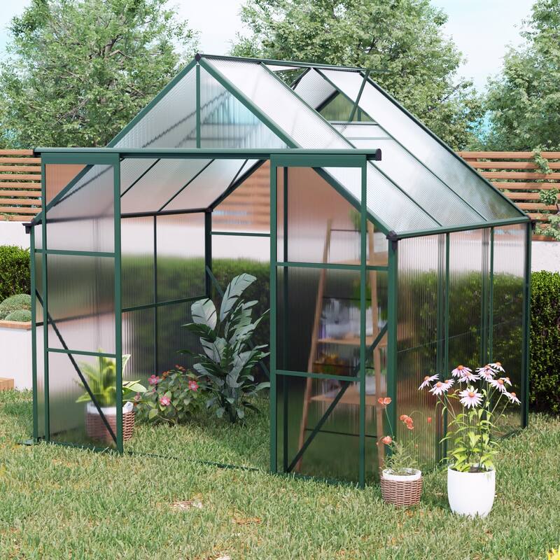 Walk-In Outdoor Greenhouse for Plants Vegetables Flowers with Adjustable Roof Two Sliding Doors - 7.87' x 6.14' x 7.45' - 7.87' x 6.14' x 7.45'
