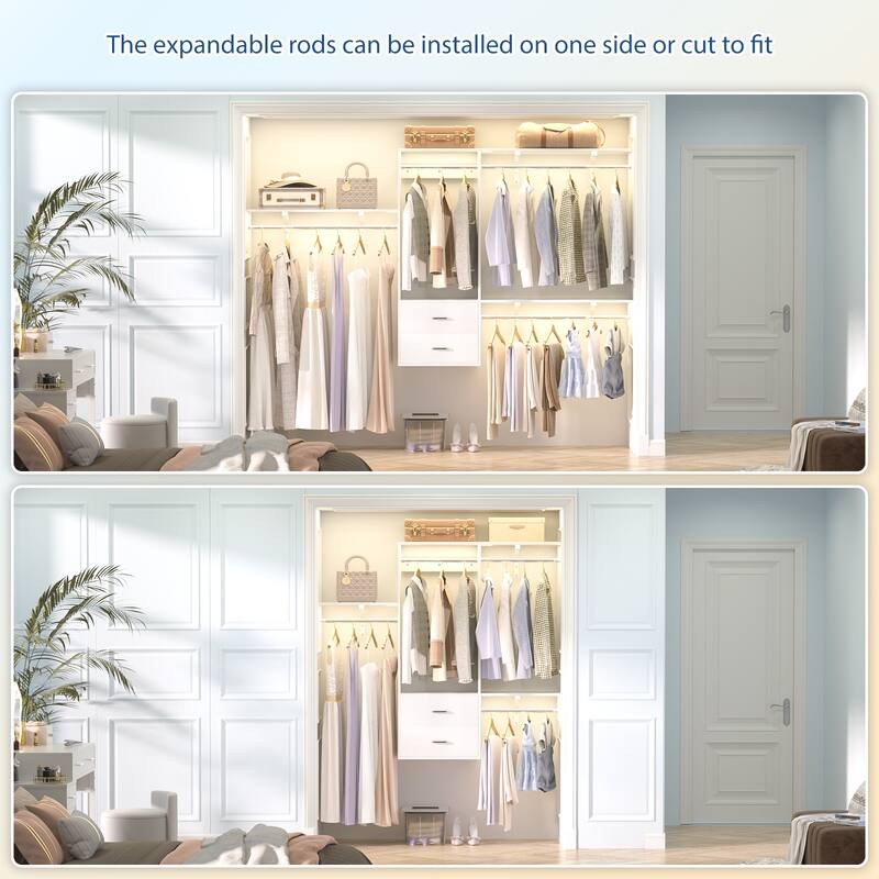 96'' W Wall-mounted Closet System with Storage Shelves and Hanging Rods,Adjustable Walk-in Closet Organizer System