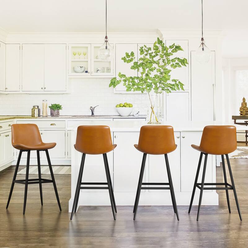 Modern Industrial Counter Stools Faux Leather Upholstered Counter Height Bar tools with Back