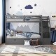 preview thumbnail 2 of 10, Wood Bunk Bed with Twin Trundle and 3 Storage Stairs, Grey