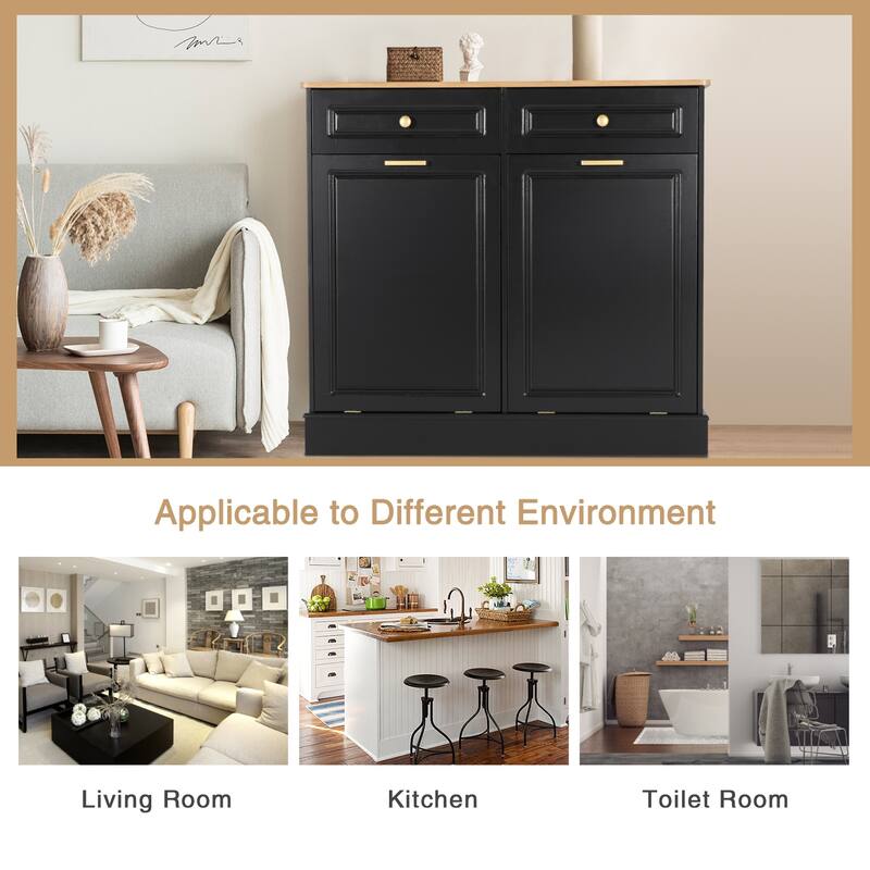 Double Tilt Out Trash Cabinet Wooden Kitchen Recycling Cabinet Trash Can