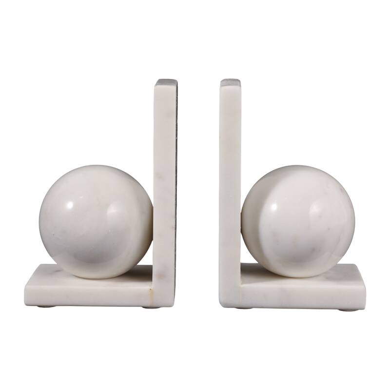 Stone Bookends Decorative L-Shaped with Geometric Sphere (Set of 2)