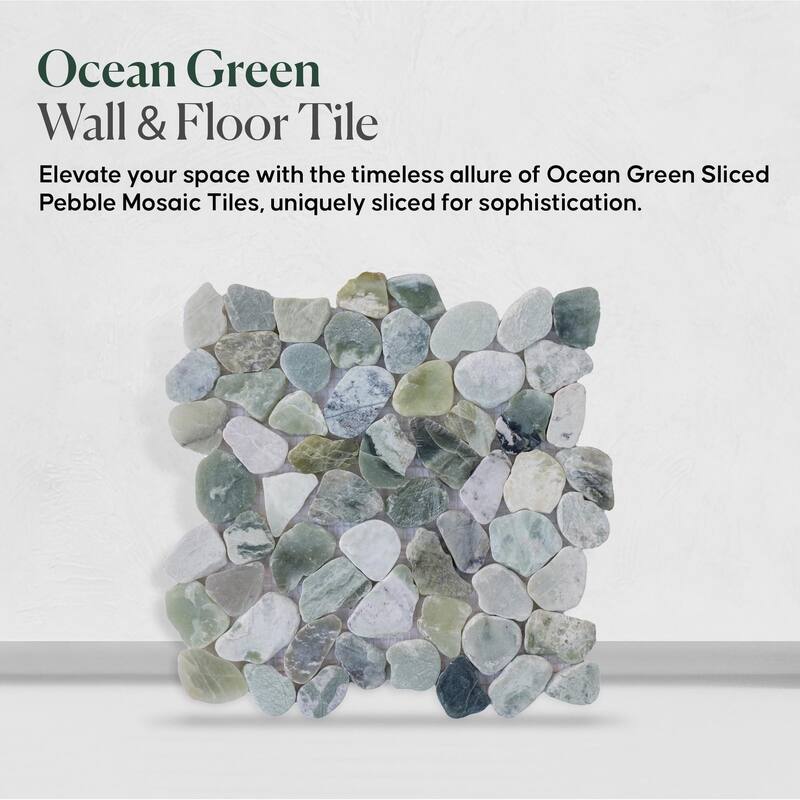 Ocean Green Sliced Pebble Mosaic, Backsplash Kitchen Walls, Shower and Bathroom Floors 12" X 12" (5 Sqft per case)