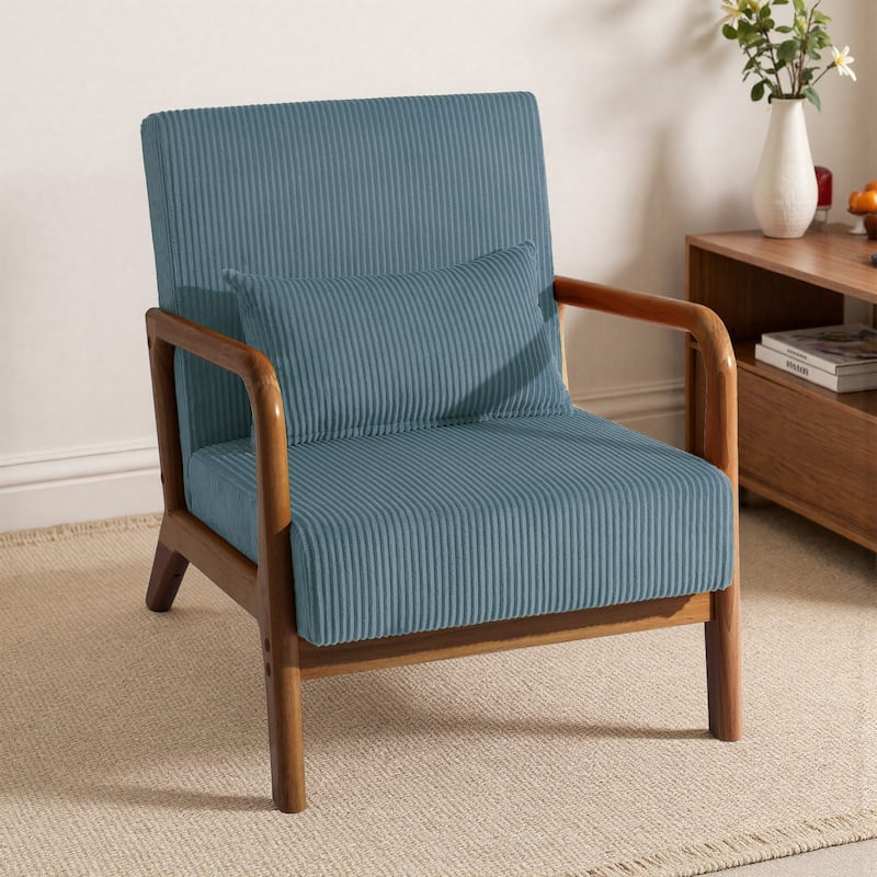 25" W Mid Century Upholstered Wood Accent Chair with Pillow