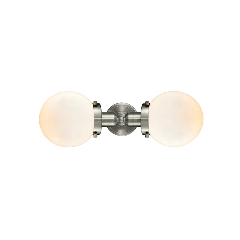 Innovations Lighting Globe 2 Light 14" Wide Bathroom Vanity Light - Brushed Satin Nickel / Matte White