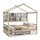 preview thumbnail 22 of 21, Full Pine Wood House Bed w/Roof,Bedside-Shelves,Under Bed Storage Unit