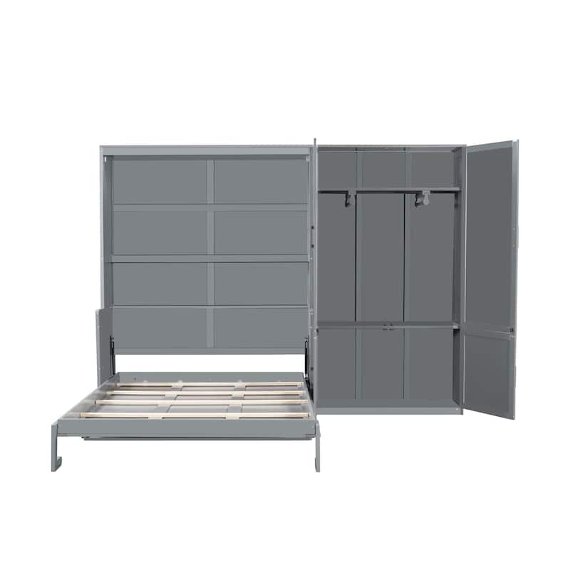 Queen Murphy Bed with Sofa & Shelves, Space-Saving Design