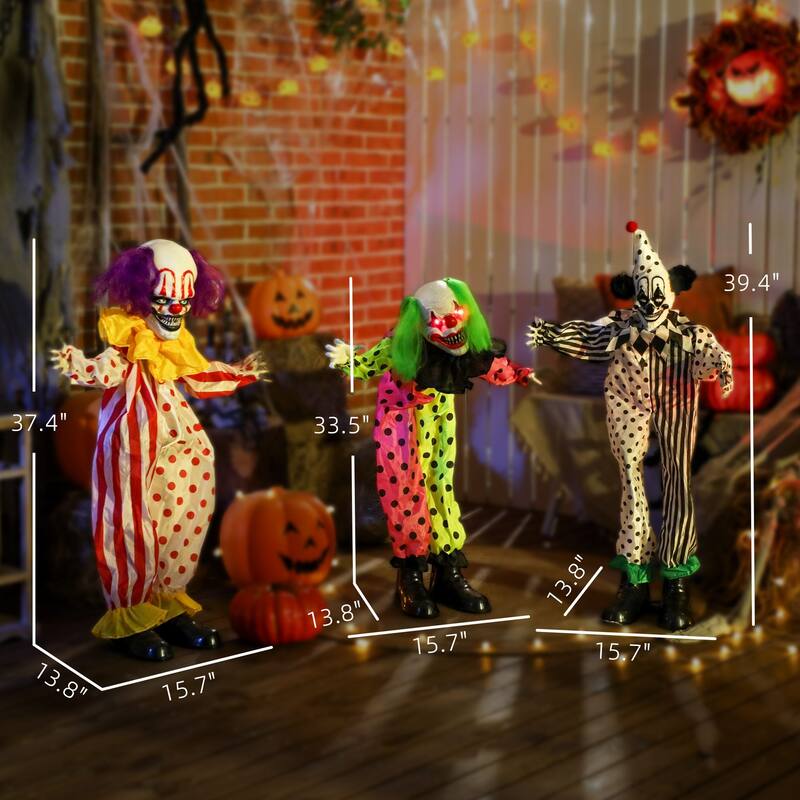 Outsunny Life Size Stackable Halloween Animatronics Clown with Red Light Up Eyes, Sound Activated Scary Clown Decorations