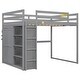 preview thumbnail 12 of 11, Grey Full Size Loft Bed with Storage Shelves & Wardrobe, Space Saving Wood Loft Bed Frame with LED Light for Kids Teens Adults