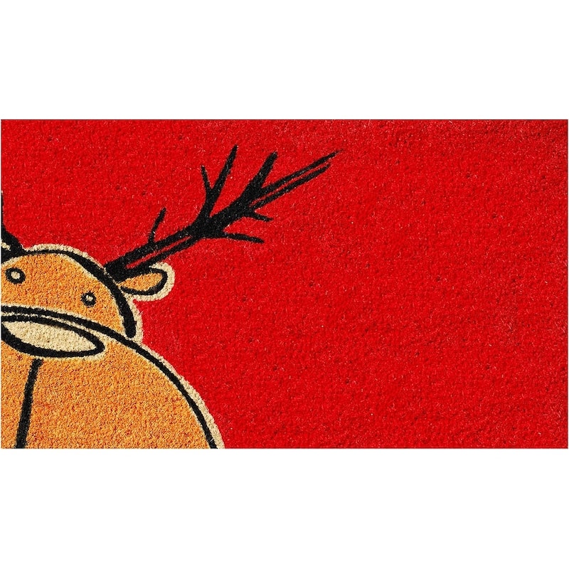 HomeRoots 17" X 29" Red Brown And Black Christmas Outdoor Coir Door Mat - 17.00' X '29.00