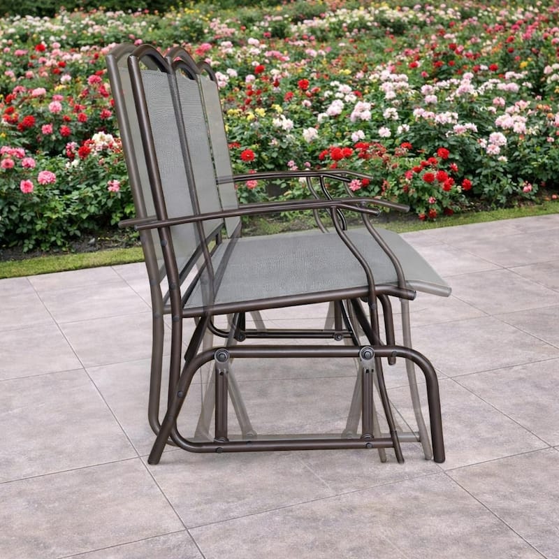 Kaycey 2-Person Brown Metal Outdoor Loveseat Glider with Mix Tan Sling - N/A