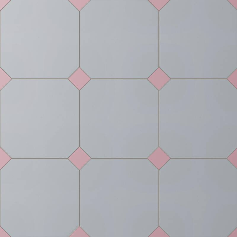 Merola Tile Vaudeville Octagon Humo with Taco Pink 7-7/8" x 7-7/8" Porcelain Floor and Wall Tile