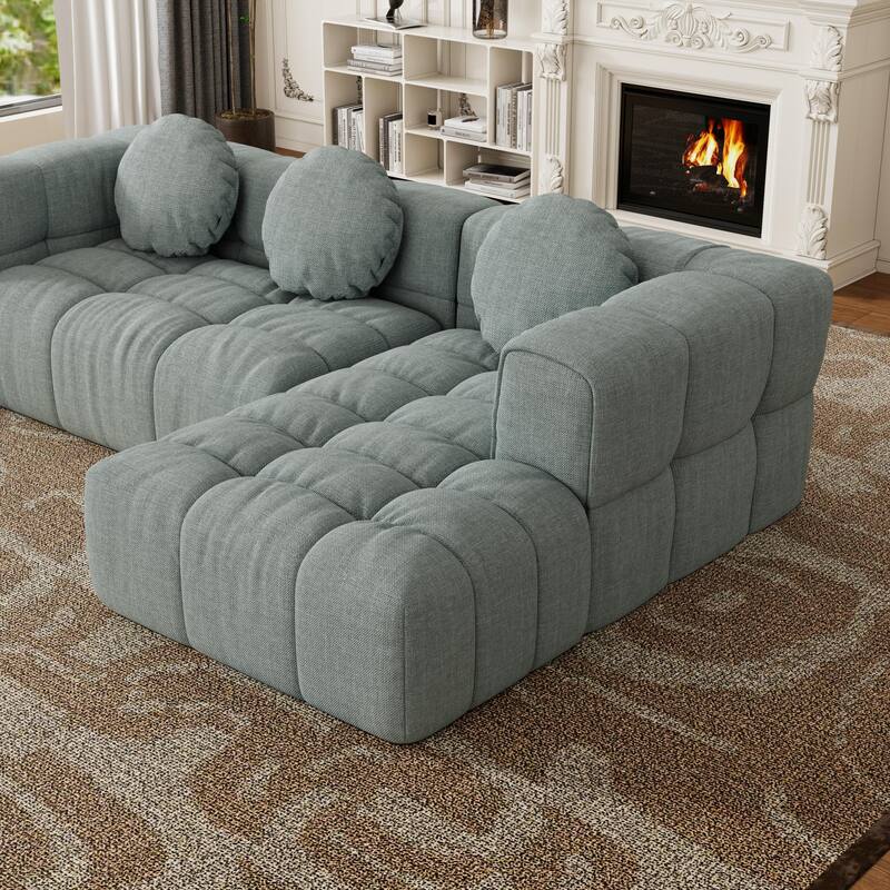 Modern upholstered combination sofa set, fully compressed modular L-shaped combination living room sofa set with 3 pillows