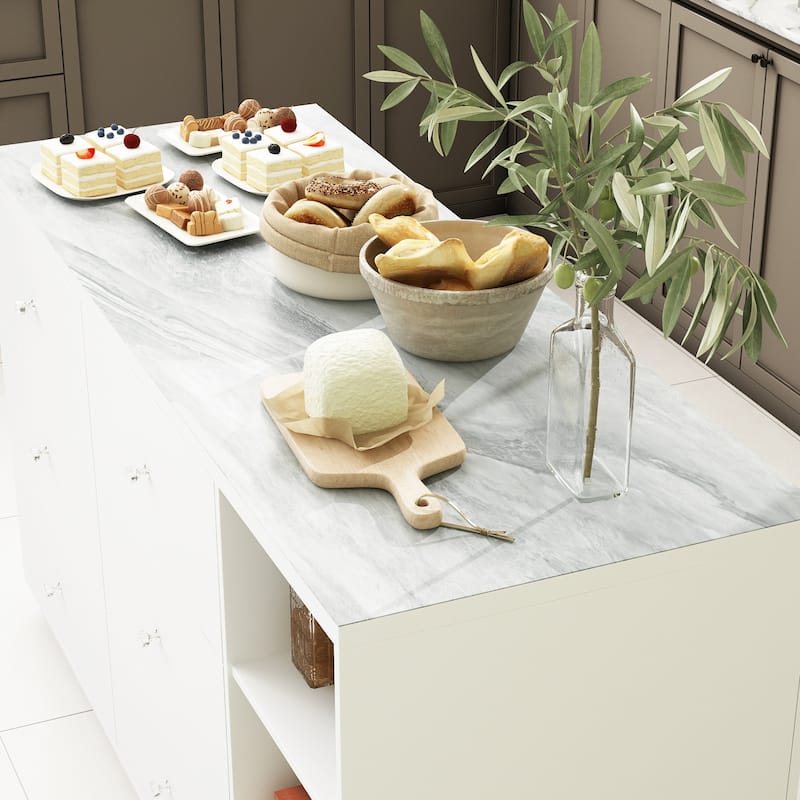 63"W Kitchen Island White Storage Unit with Drawers and Cabinets - 63"