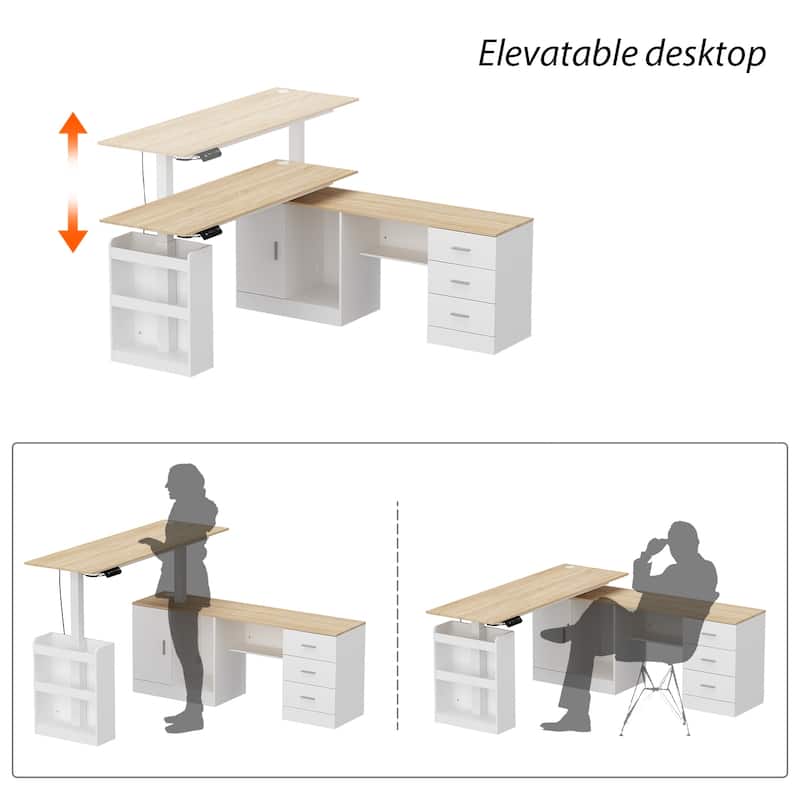 Height-Adjustable Ergonomic Workstation Home Office Desk with Storage
