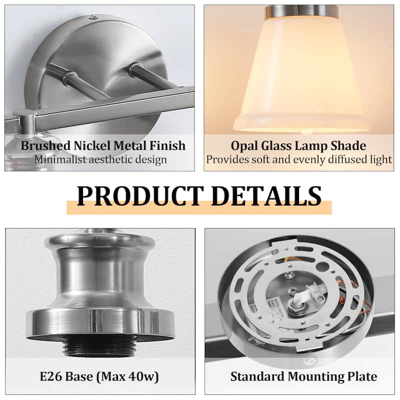 Modern Vanity Lights 3/4 Light Bathroom Dimmable Light Fixture Wall Sconce with Glass Shades